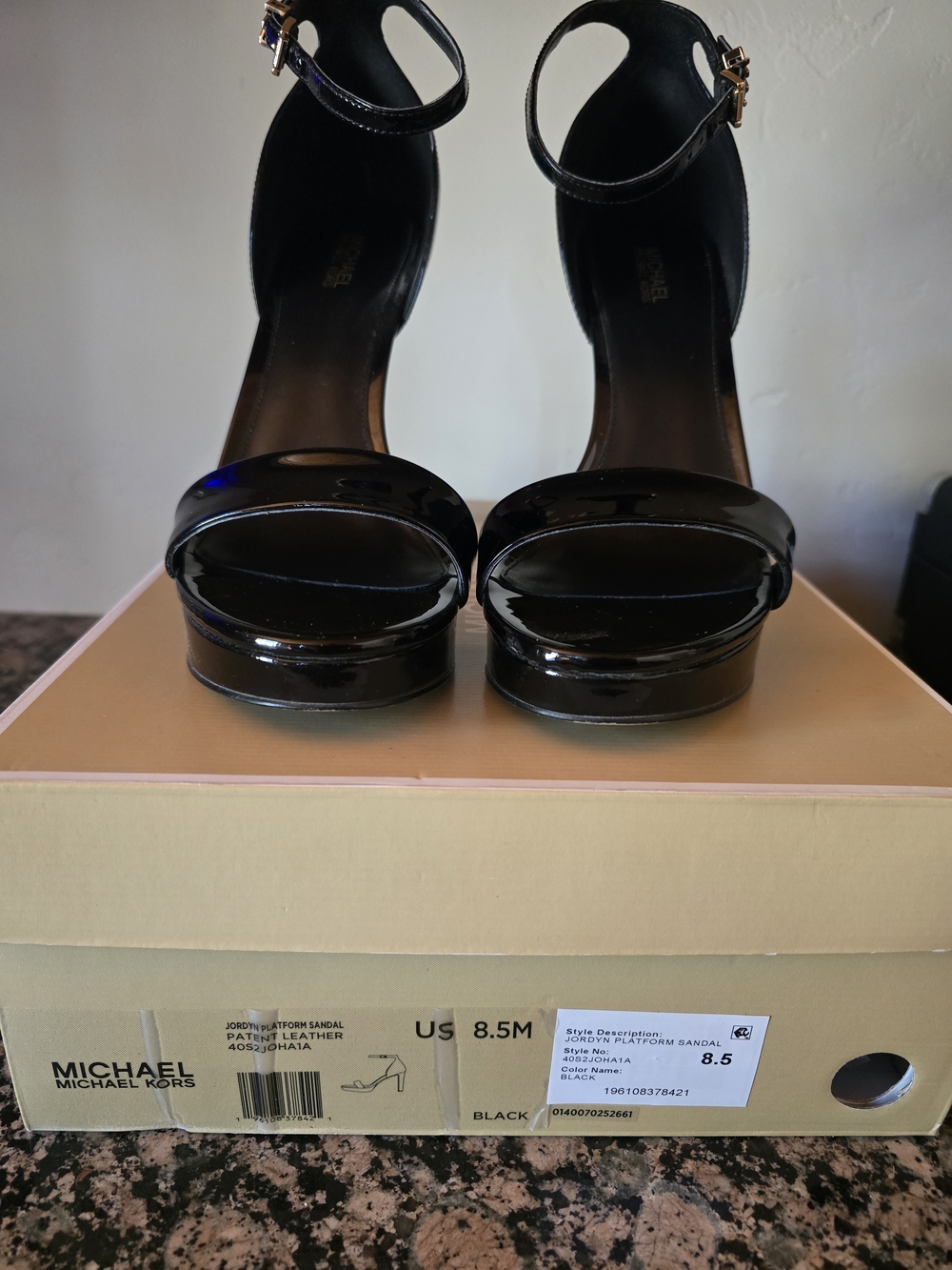 MICHAEL Michael Kors Black Patent Platform Ankle Strap Sandals
